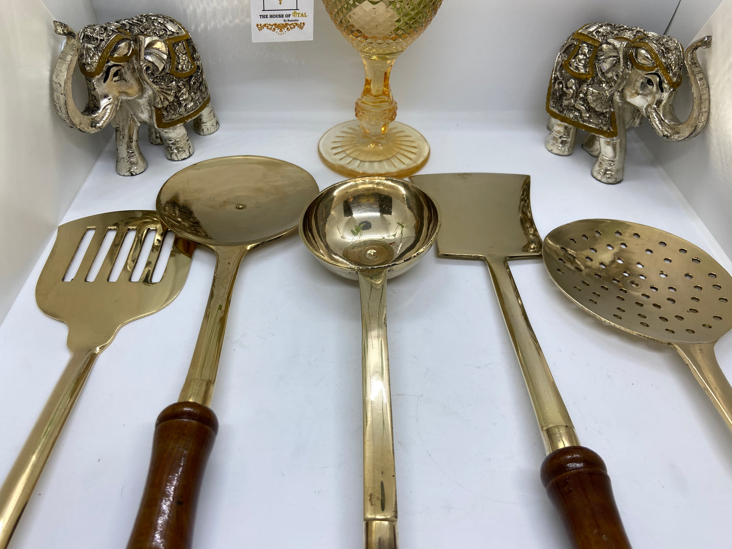 Brass Cooking Ladles with wooden Handles (Set of 5)