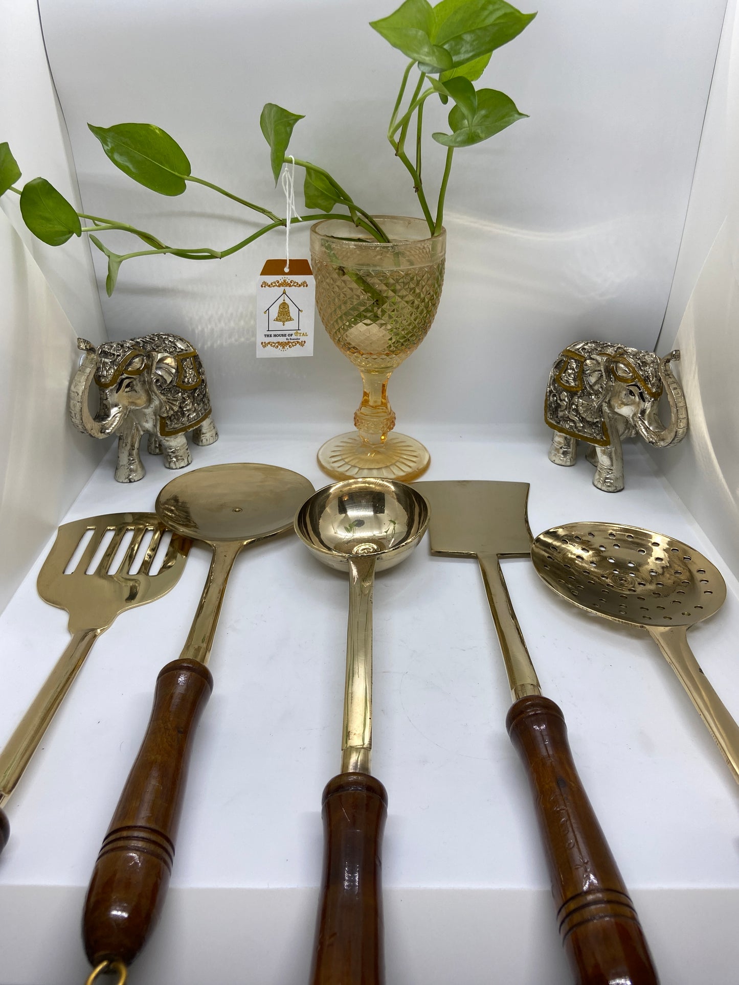 Brass Cooking Ladles with wooden Handles (Set of 5)